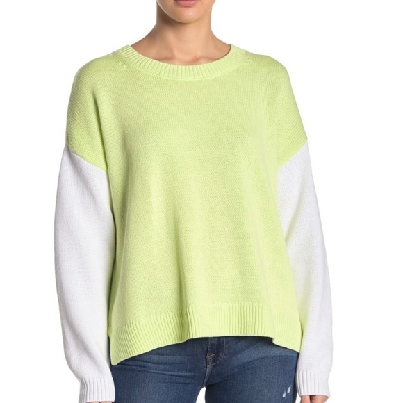 Colorblock Dolman Sleeve Sweater Green and Yellow,All Products : American Fashion Style Bags On Sale